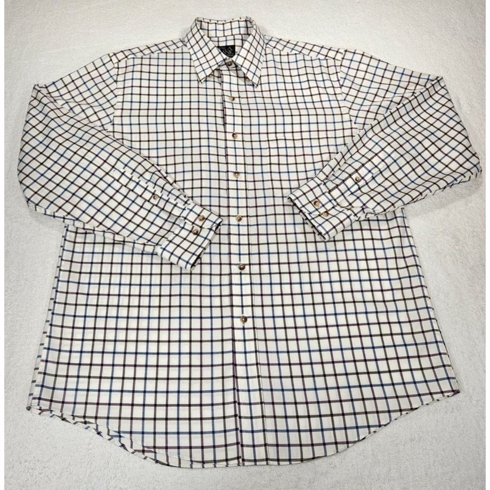 Jos. A. Bank Traveler Collection Men's Dress Shirt L White Blue Burgundy Check